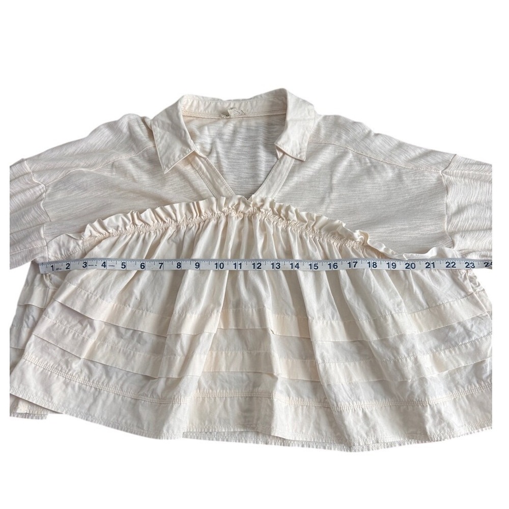 Anthropologie Pilcro Cream Long-Sleeve V-Neck Ruffled Babydoll Top XS - Picture 6 of 13